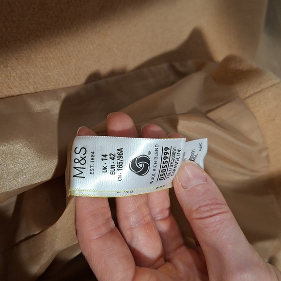 M&S Women's Classic Camel Wool Funnel-neck Overcoat (Size EU 42; US 10-12/L) - Picture 9 of 10